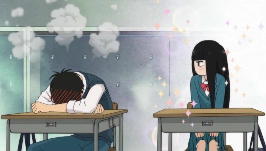 Sawako regardant un Kazehaya rougissant