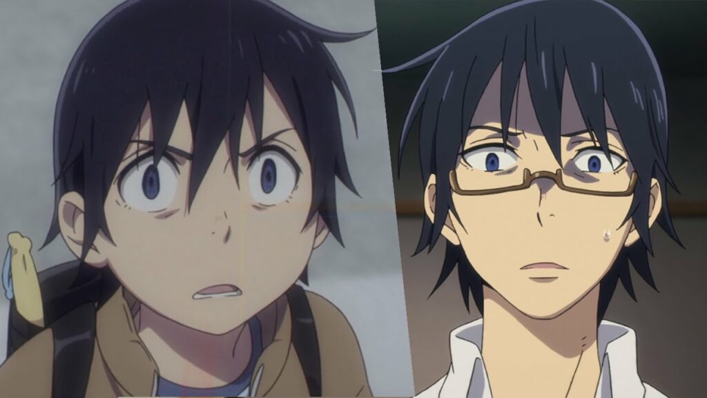 Satoru Fujinuma de Erased dans ses apparitions enfant et adulte