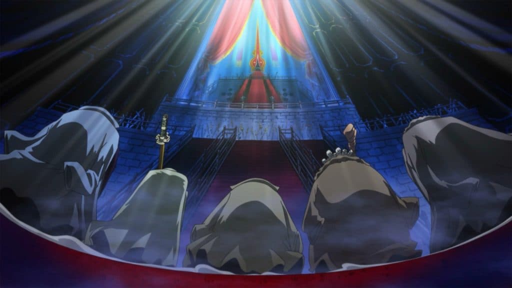 Une image du gouvernement mondial s'inclinant devant Im, le souverain du trône vide dans One Piece