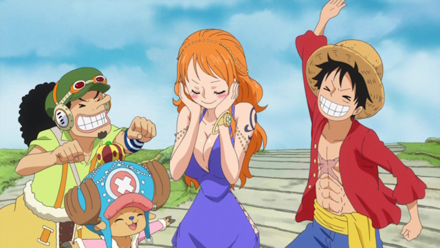 Nami avec Luffy, Usopp et Chopper