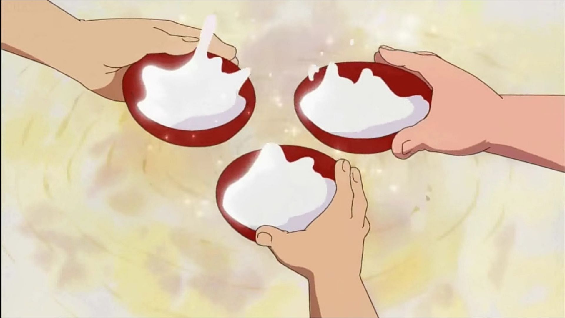 Luffy, Ace et Sabo boivent du saké (Image via Toei)