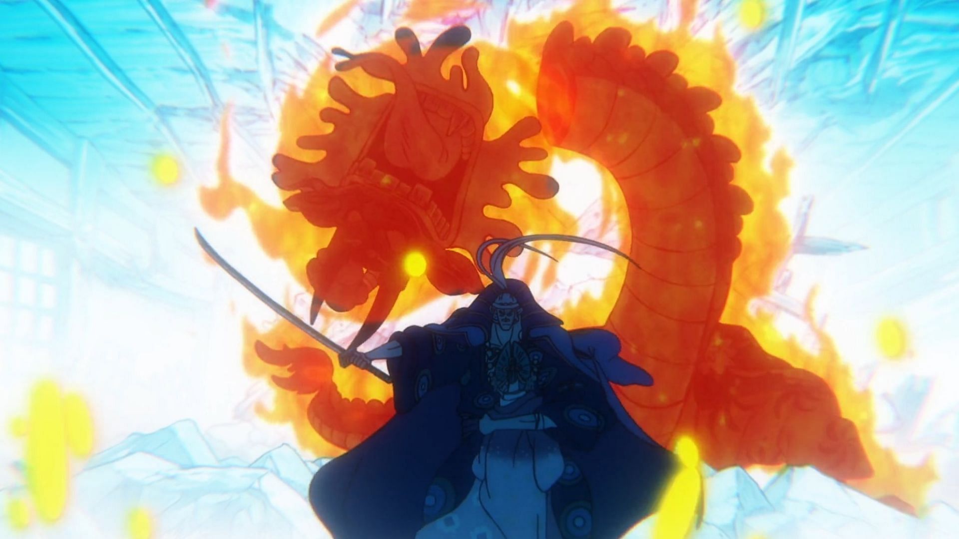 Denjiro tue Orochi comme on le voit dans l'épisode 1075 de One Piece (Image via Toei Animation)