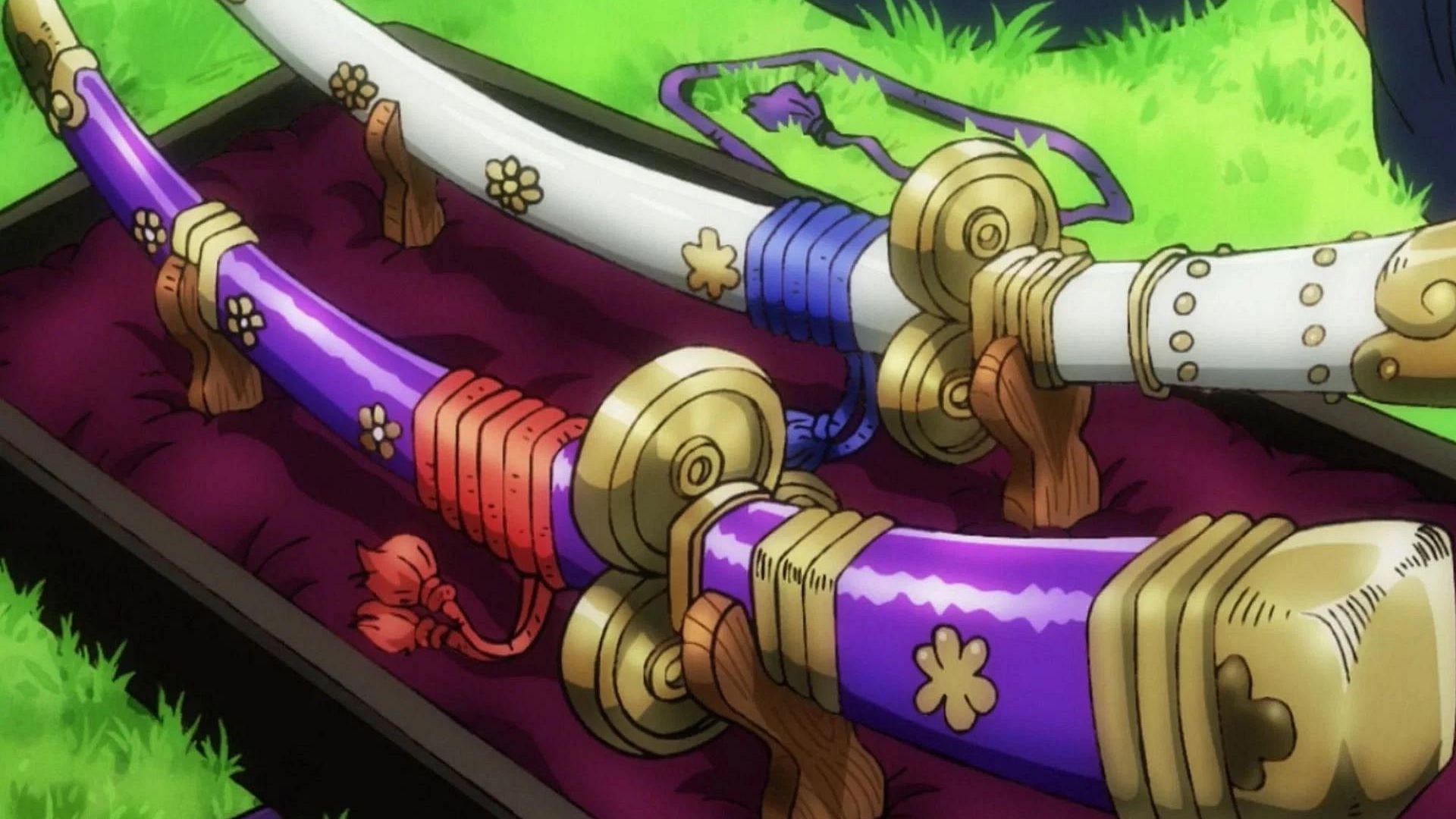 Ame no Habakiri and Enma were originally Kozuki Oden's swords, who passed them down to Momonosuke and Hiyori (Image via Toei Animation)